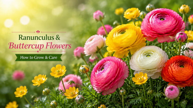 Ranunculus & Buttercup Flowers — How to Grow & Care Close up shot of a peach ranunculus flower featuring layered, tissue-paper-like petals in a romantic bridal bouquet style.