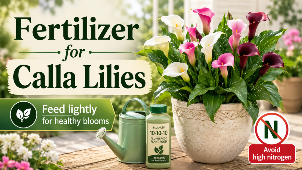 Calla Lily: How to Plant, Grow & Care for Calla Lilies Gardener applying balanced fertilizer to calla lily plant during active growth stage