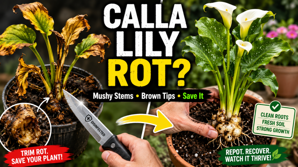 Calla Lily Problems — Why Your Calla Lily Is Struggling & How to Fix It Calla lily root rot and mushy rhizome showing plant disease caused by overwatering and soil problems