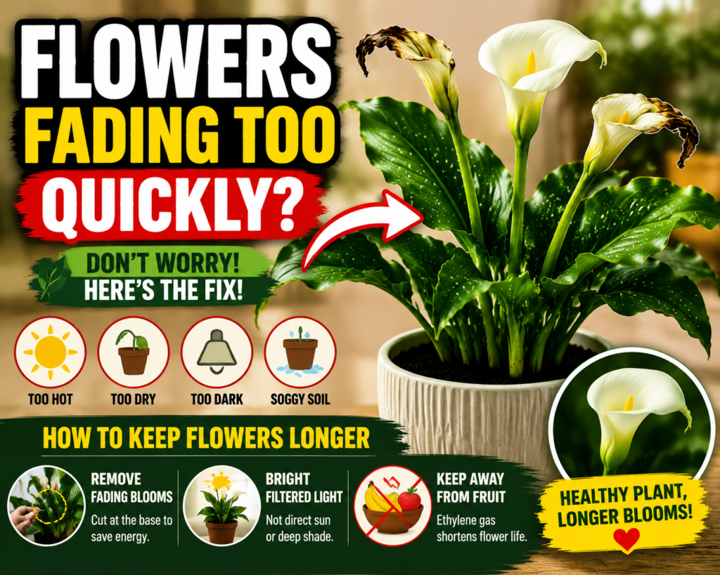 Calla Lily Problems — Why Your Calla Lily Is Struggling & How to Fix It Calla lily flowers fading quickly due to heat, low light, or stress after being moved indoors from greenhouse conditions