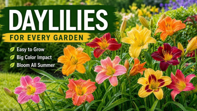 Best Daylilies — Top Varieties for Your Garden (Hemerocallis Guide) Colorful daylilies blooming in a sunny garden border.