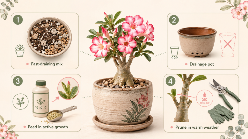 How To Grow & Care For Desert Rose For Year-Round Flowers