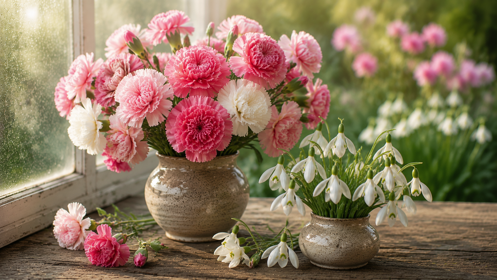 Carnation and snowdrop flowers — January birth flowers