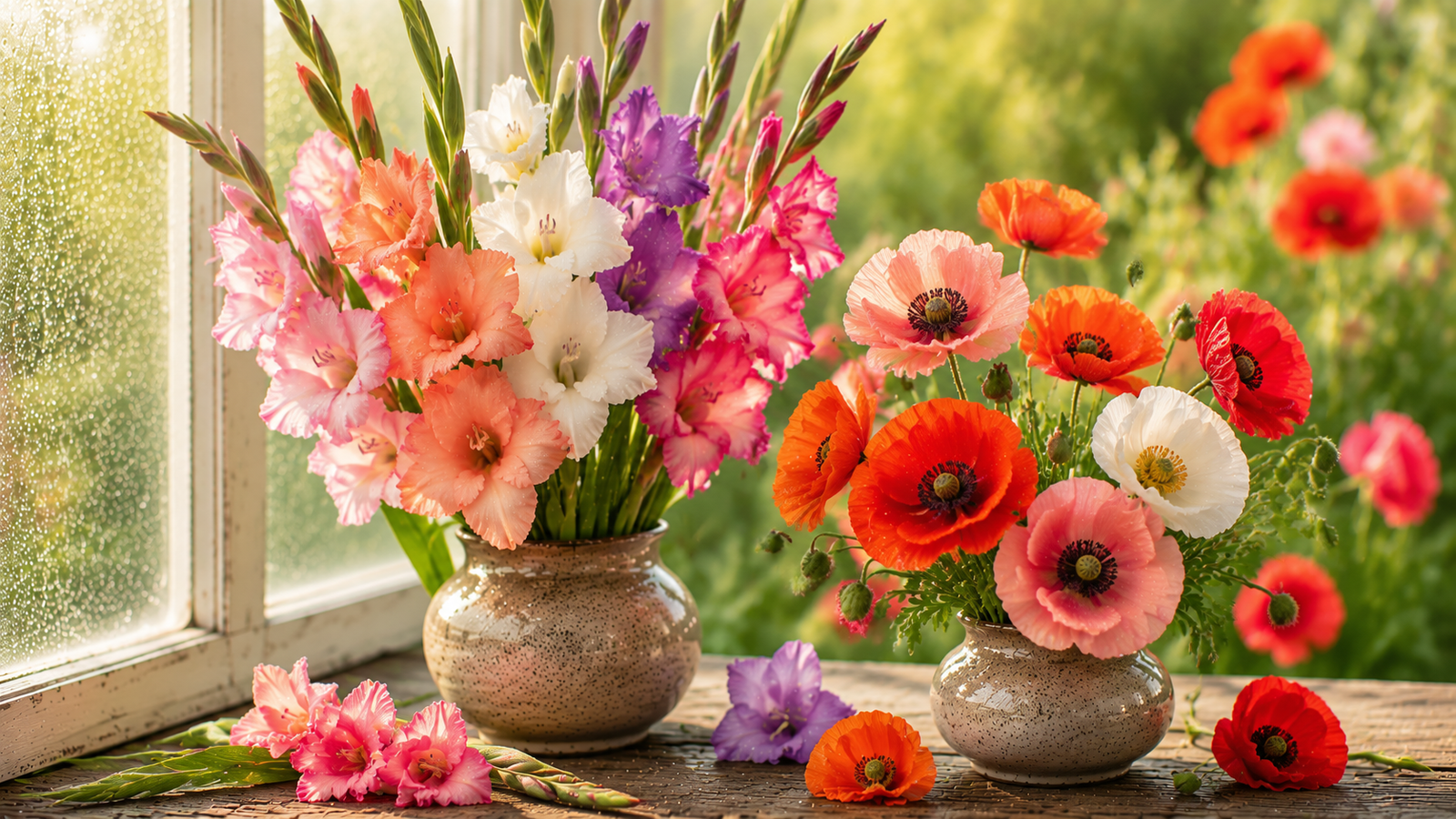 Gladiolus and poppy — August birth flowers