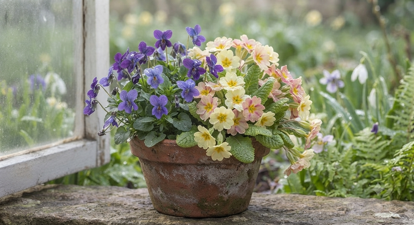 Violet and primrose flowers — February birth flowers