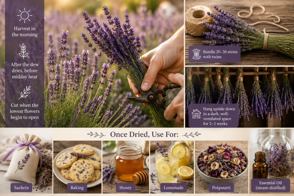 English Lavender: The Classic Fragrance You’ve Been Searching For Harvesting English Lavender flower stems for drying and essential oil production