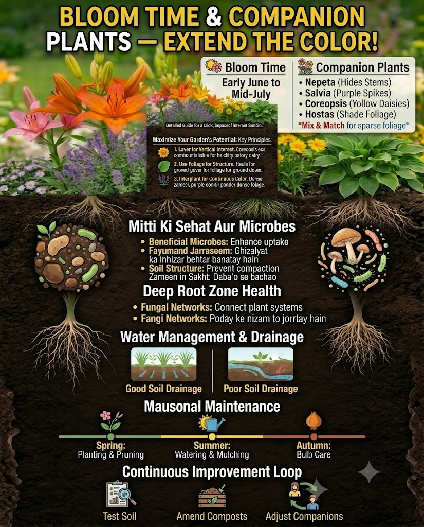 Asiatic Lily — The Complete Growing Guide for Stunning Summer Blooms Garden design with Asiatic lilies paired with salvia, nepeta, and coreopsis companion plants for extended summer color