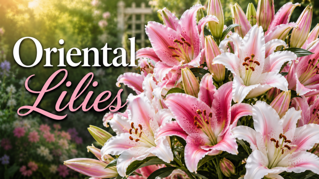 Lily Bulbs: How to Plant & Care for Asiatic & Oriental Lilies Large, fragrant pink and white Oriental lilies with distinct crimson speckles on the petals.