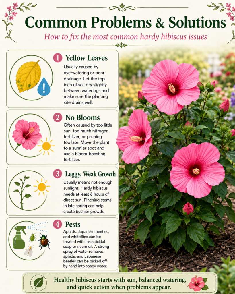 How To Plant, Grow & Care For Hardy Hibiscus Hardy hibiscus plant problems like yellow leaves pests and no blooms with gardening solutions