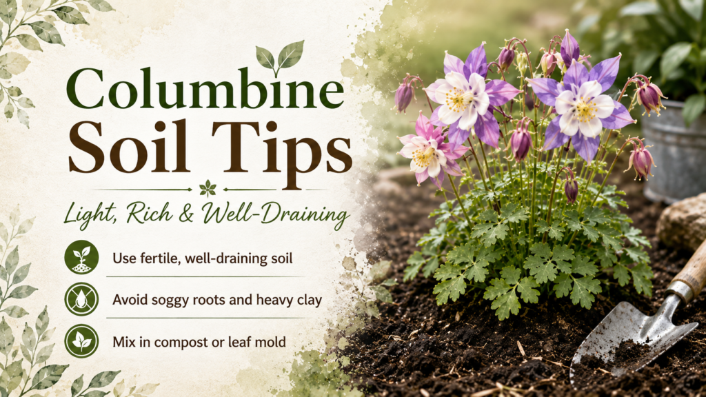 Columbine Flower — How To Grow And Care With Success Columbine planting soil preparation showing compost mixed into garden soil for improved drainage and healthy root growth