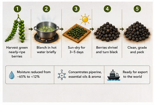 Where Does Black Pepper Come From? Plant & Spice Guide Dried black peppercorns displayed beside fresh pepper berries
