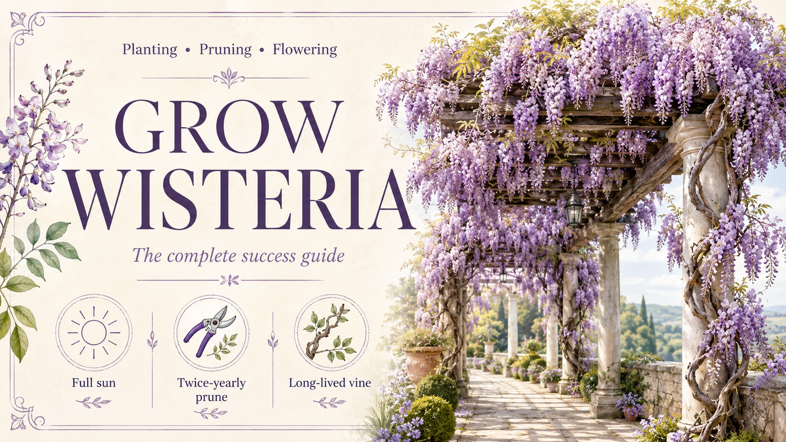 How to Grow Wisteria: Planting, Care & Growing Success Guide How to grow wisteria with healthy vines and beautiful purple flowers