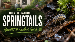Springtails gathered on moist soil and organic garden material