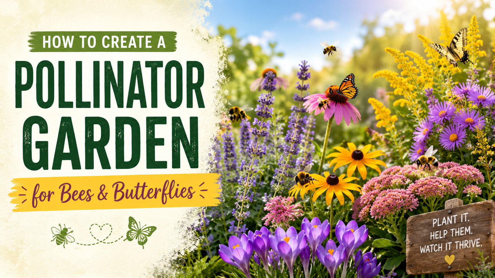How to Create a Pollinator Garden for Bees & Butterflies Pollinator garden filled with colorful flowers attracting bees and butterflies