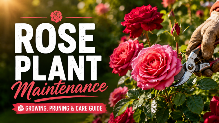 Rose Plant Maintenance: Growing, Pruning & Care Guide Healthy rose plant blooming with colorful flowers in a well-maintained garden