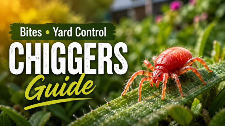 Chiggers: What They Look Like, Bites & How to Stop Them Chiggers on grass and vegetation in a garden environment