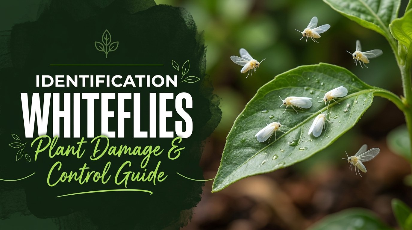 Whiteflies: Identification, Plant Damage & Control Guide Whiteflies on a plant, showing tiny white insects feeding on leaves and causing plant damage.