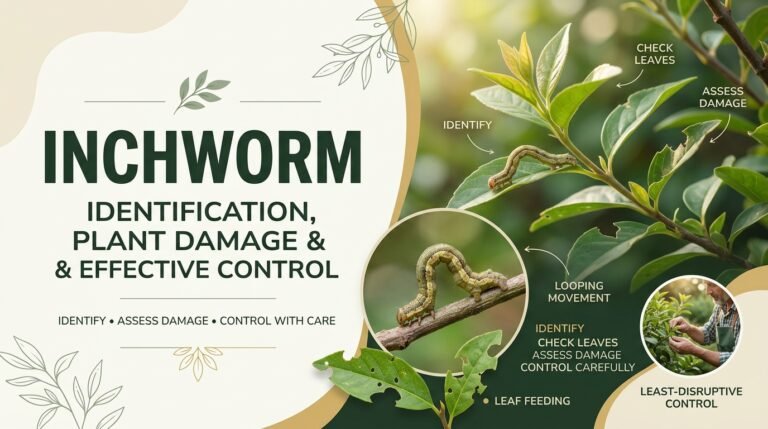 Inchworm: Identification, Plant Damage & Effective Control Green inch worm crawling along a garden leaf and feeding on plant foliage