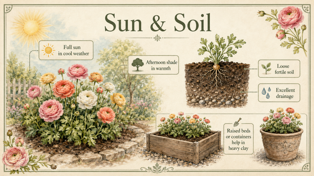 Learn How to Plant, Care for and Grow Ranunculus Flowers Young buttercup seedlings growing in moist garden soil