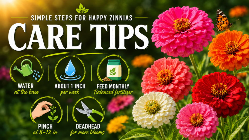 Zinnias Plant Care and Growing Guide for Beautiful Blooms Zinnia seedlings growing in rich garden soil