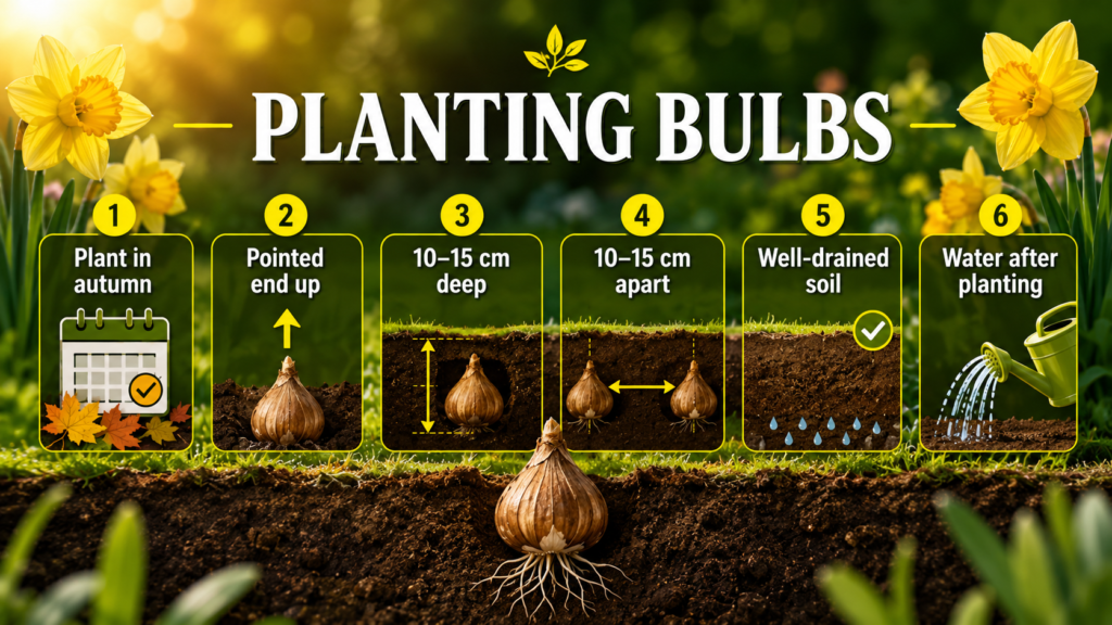 Daffodil bulbs ready for planting in rich garden soil