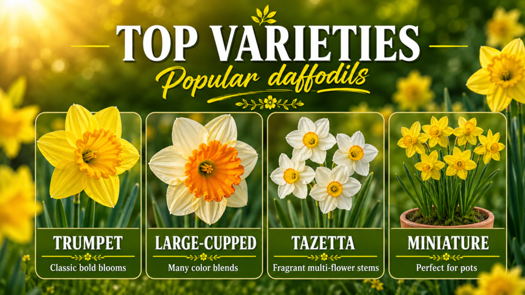 Yellow daffodil flowers blooming beautifully in a spring garden