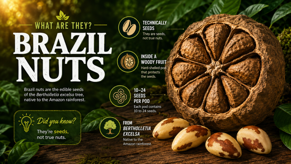Brazil Nuts: What They Are and Why They Are So Unique Brazil nuts in shells and kernels displayed on a wooden surface