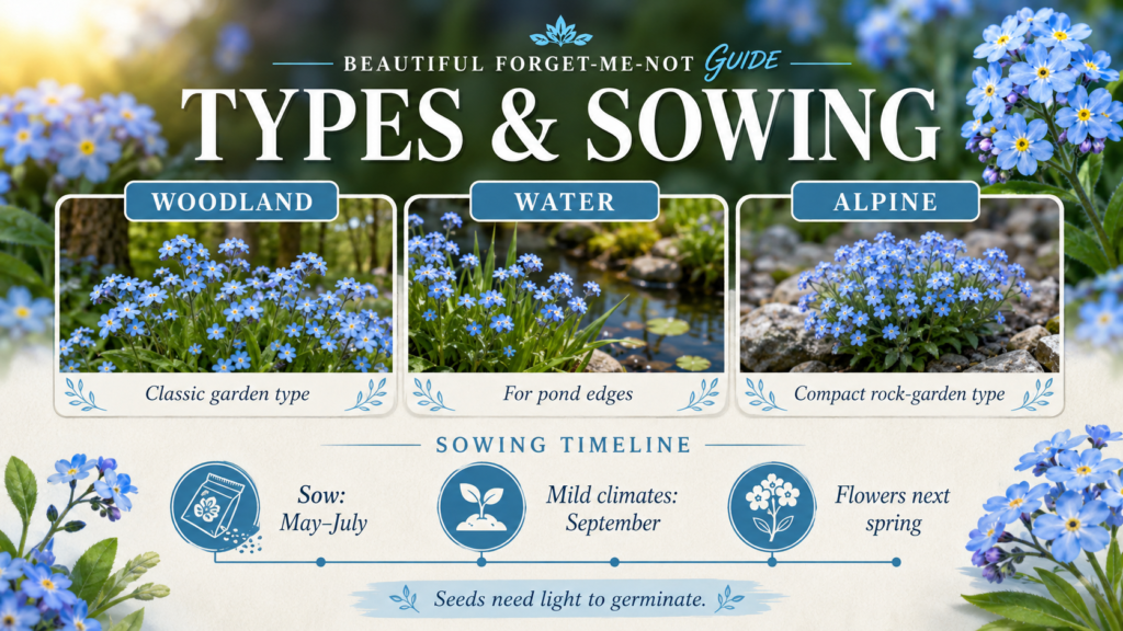 Forget Me Not: How to Grow, Plant, and Care for the Flowers Close-up of blue forget me not flowers with green foliage