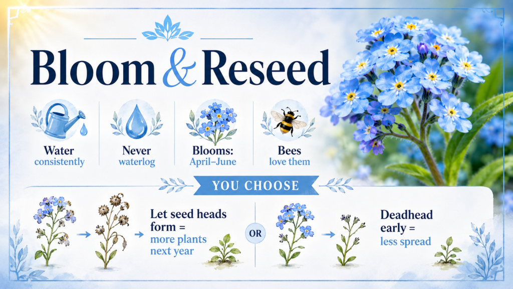 Forget Me Not: How to Grow, Plant, and Care for the Flowers Close-up of delicate forget me not blossoms on green stems