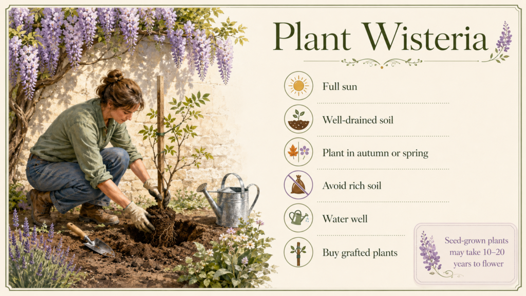 How to Grow Wisteria: Planting, Care & Growing Success Guide How to grow wisteria from a healthy young plant in garden soil