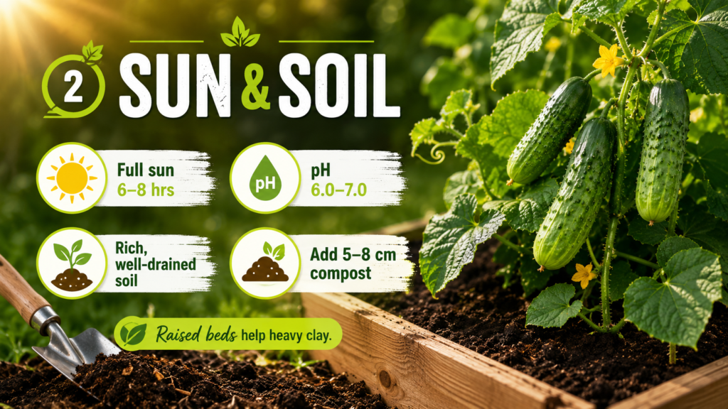 How to grow cucumber plant in a sunny garden with proper spacing