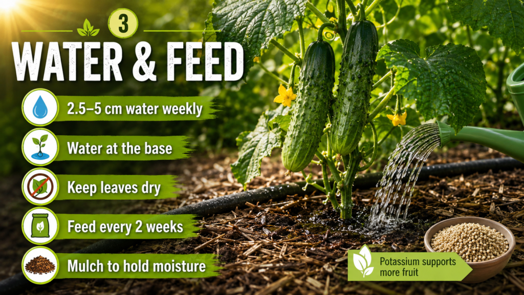 How to grow cucumber plant with regular watering and moist soil