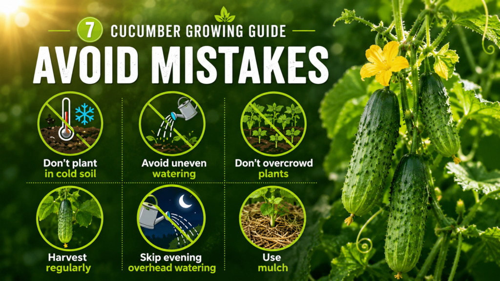 How to grow cucumber plant as young cucumbers develop along the vines. Avoid mistakes to grow cucumber.