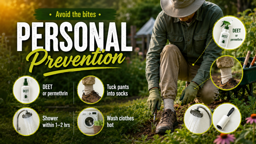 Person wearing protective clothing while working in grass to help prevent chigger bites.