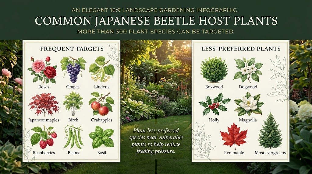 Japanese Beetle: Identification, Damage & Control Guide Japanese beetles feeding on the leaves and flowers of common garden and landscape plants.
