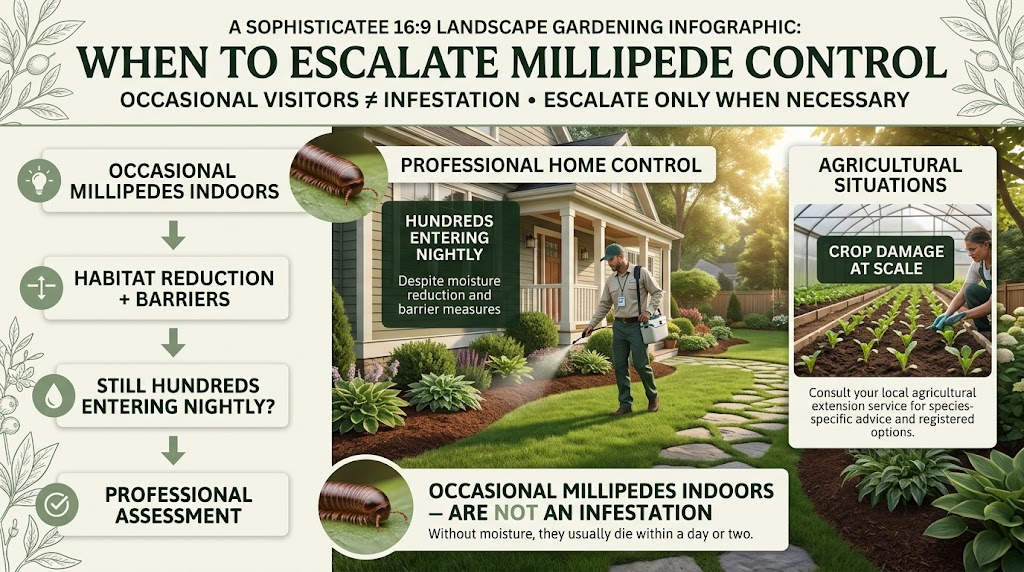 Millipede: Identification, Habitat & Control Guide Essential Large numbers of millipedes entering a home and requiring professional pest control inspection and treatment.