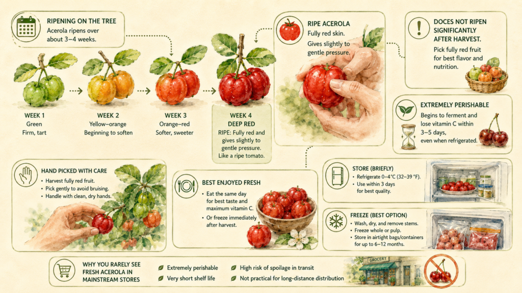 Acerola Fruit: Taste, Nutrition, Benefits & Growing Notes Fresh acerola cherries sliced open showing their juicy interior