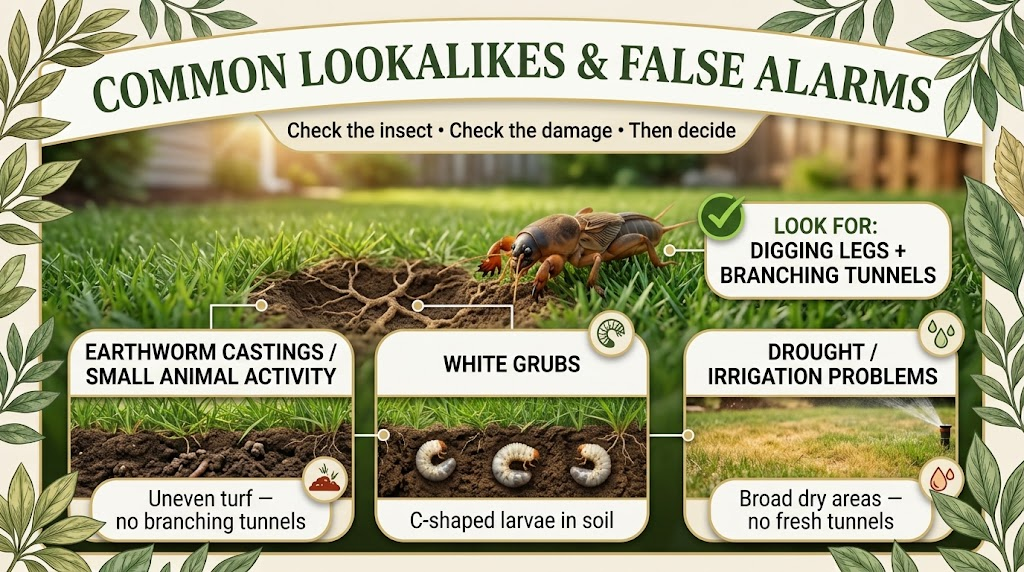 Mole Cricket: Identification, Lawn Damage & Pest Control Mole cricket lookalikes and common lawn damage symptoms that can be mistaken for mole cricket activity.