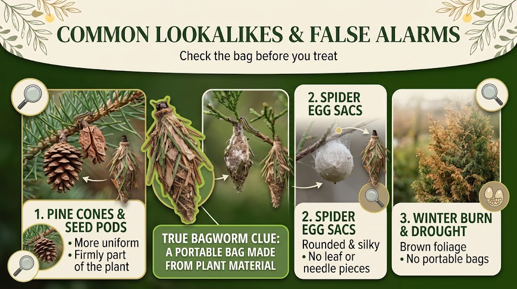 Bagworms: Identification, Damage & Effective Removal Guide Bagworms and similar plant pests or debris that can be mistaken for bagworm cases.