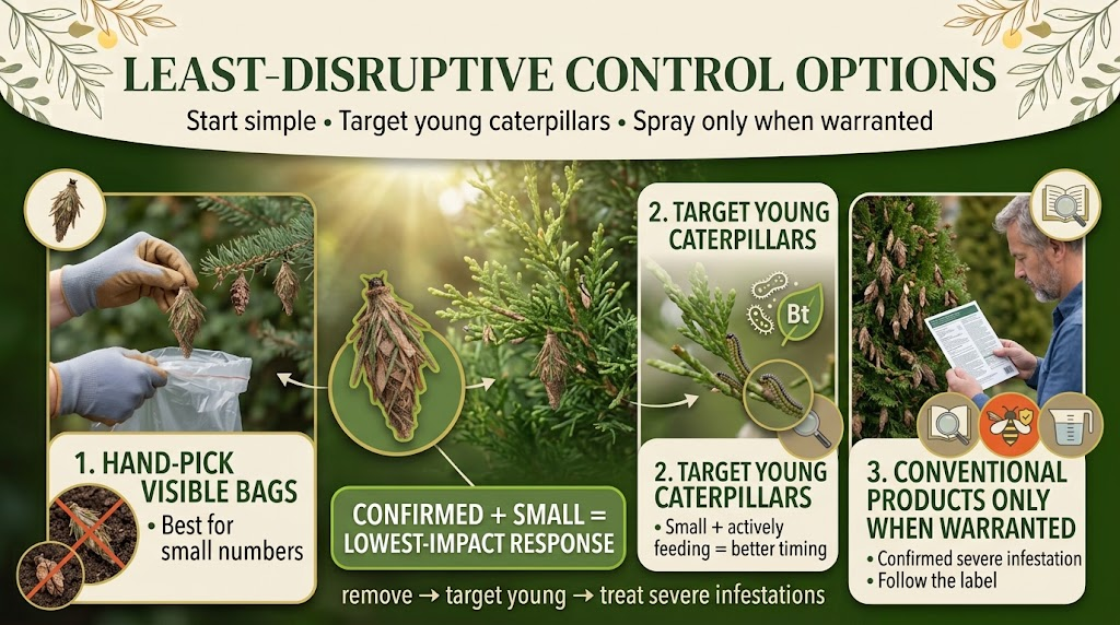 Bagworms: Identification, Damage & Effective Removal Guide Bagworm control using hand-picking, targeted treatment, and careful pest-management methods.