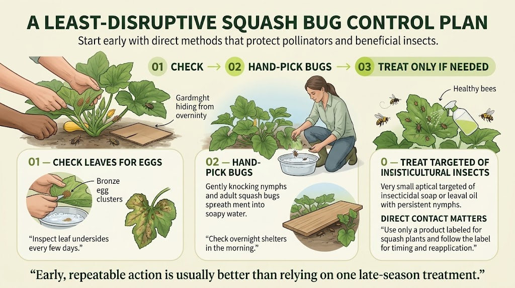 Squash Bugs: Identification, Plant Damage & Control Low-impact methods for controlling squash bugs and protecting healthy squash plants.