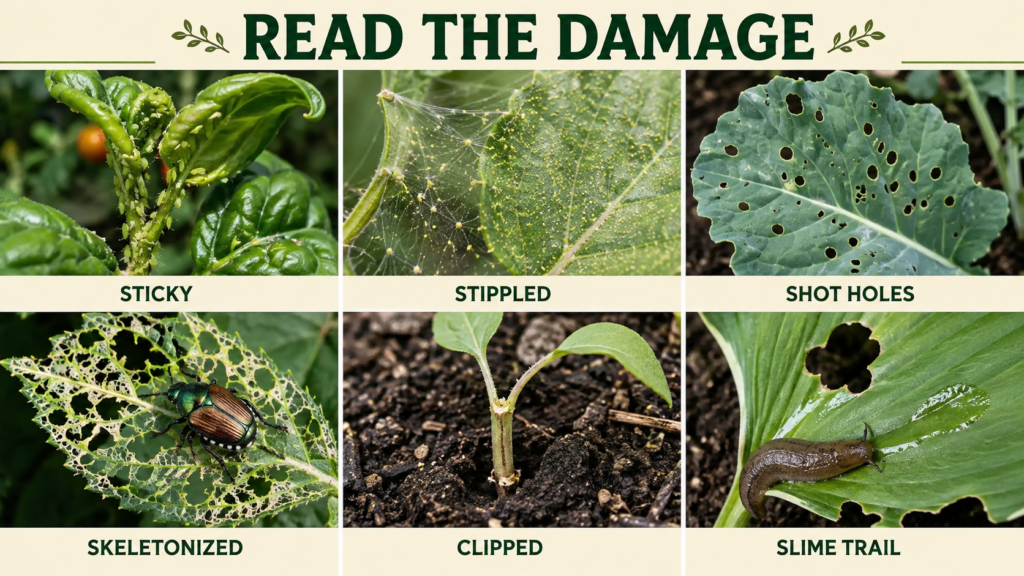 Garden Pest Identification: Common Bugs and Damage Control Six common types of garden pest damage used to help identify the likely pest.