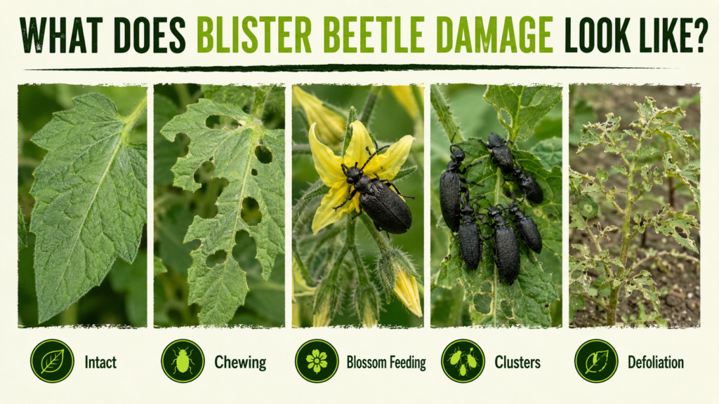 Blister Beetle: Identification, Damage & Control Guide Plant leaves with visible damage caused by blister beetles