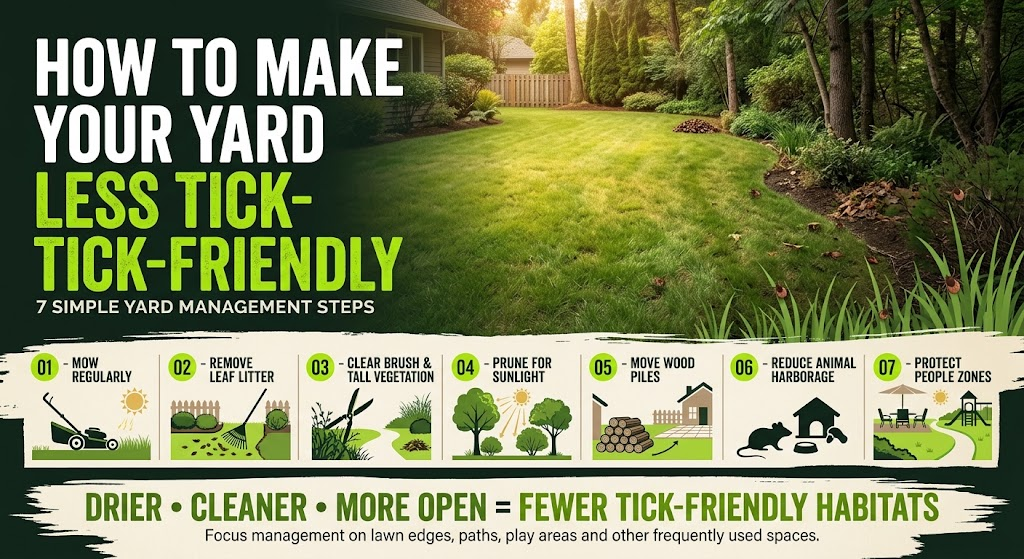 Tick Control for Lawns and Gardens: Easy Prevention Guide Yard maintenance practices that help make lawns and gardens less attractive to ticks.