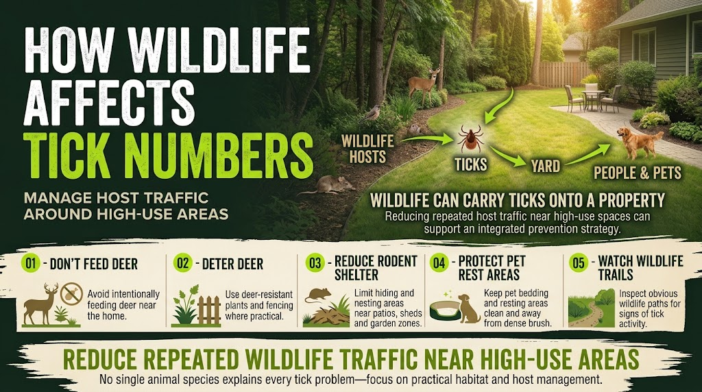 Tick Control for Lawns and Gardens: Easy Prevention Guide Wildlife such as deer and rodents can influence tick numbers around lawns and gardens.
