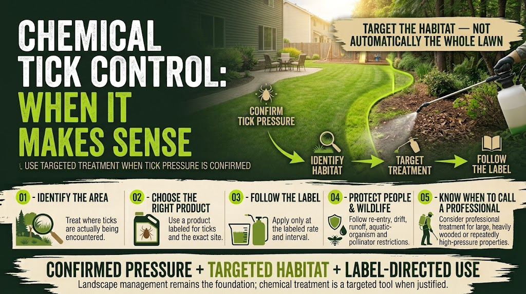 Tick Control for Lawns and Gardens: Easy Prevention Guide Situations where chemical treatments may be appropriate for controlling ticks.