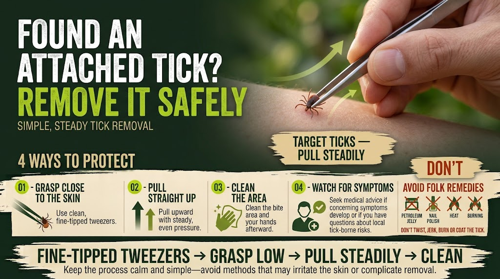 Tick Control for Lawns and Gardens: Easy Prevention Guide Safe steps to take when you discover an attached tick on your skin.