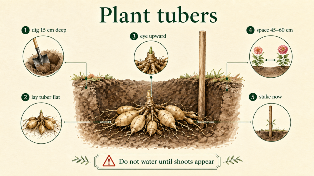 Learn How To Plant And Care For Your Dahlias Dahlia tubers ready for planting in rich garden soil