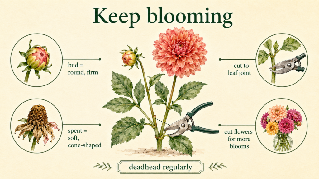 Learn How To Plant And Care For Your Dahlias Dahlia buds developing before opening into full flowers