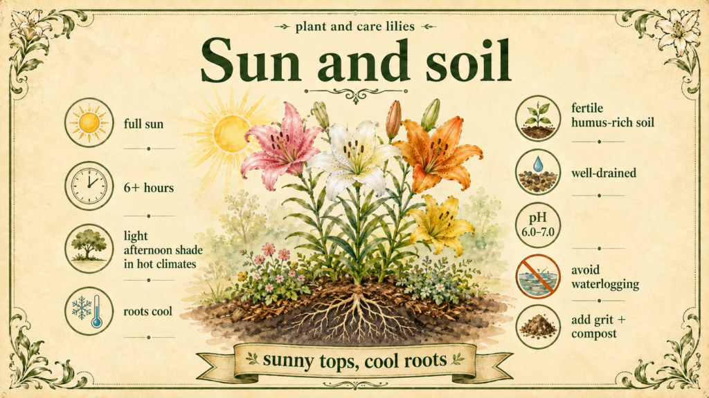 Learn How to Plant and Care for Your Lilies: Lily flowers Lily shoots emerging from the soil during spring
